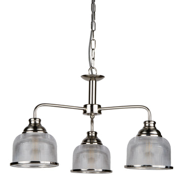 Bistro II 3 Lights Satin Silver Halophane Glass Pendant