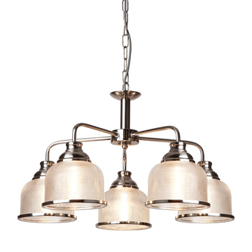 Bistro II 5 Lights Satin Silver Halophane Glass Pendant