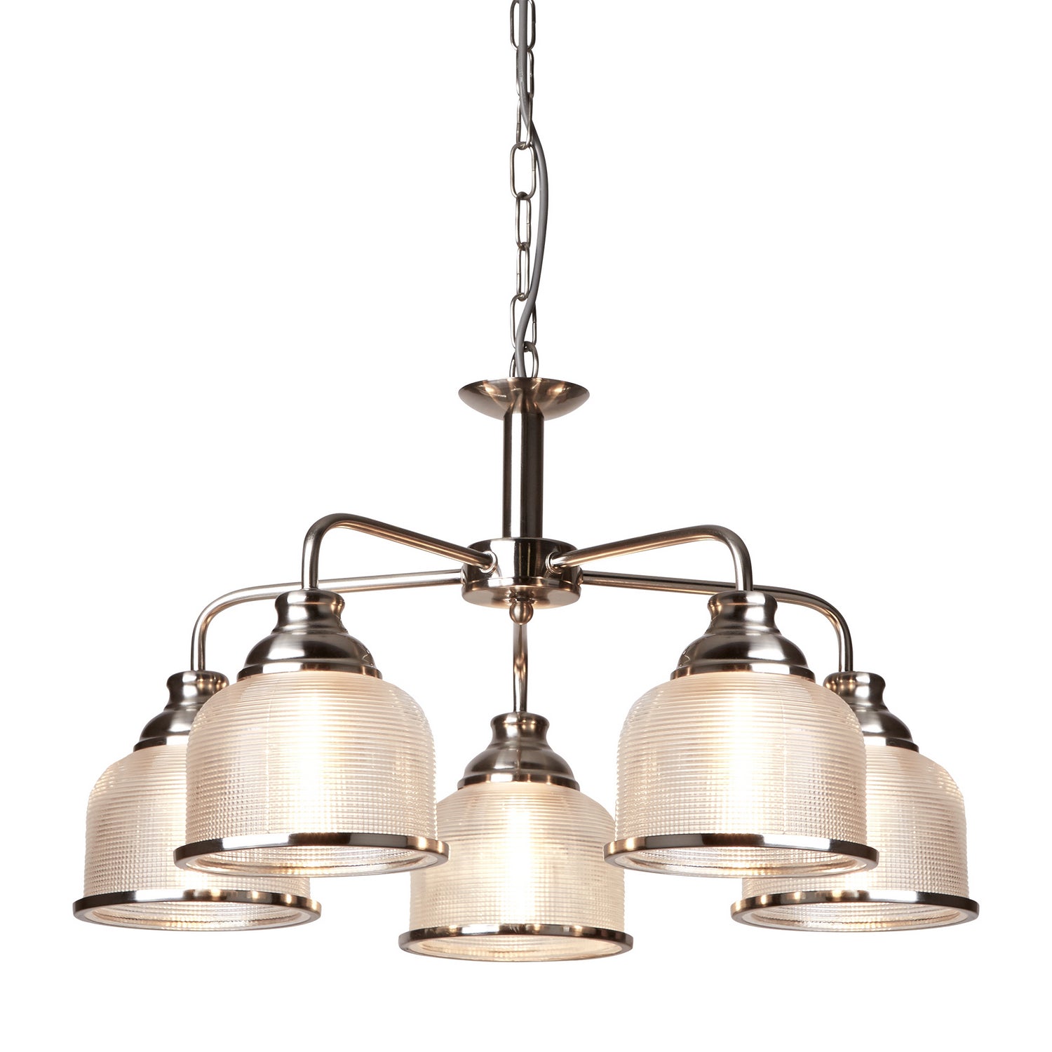 Bistro II 5 Lights Satin Silver Halophane Glass Pendant