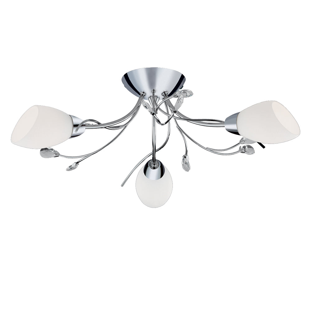 Gardenia 3 Light Polished Chrome & Glass Semi Flush