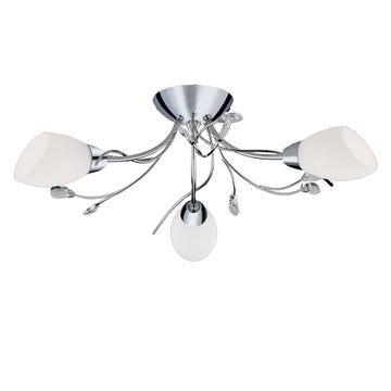 Gardenia 3 Light Polished Chrome & Glass Semi Flush