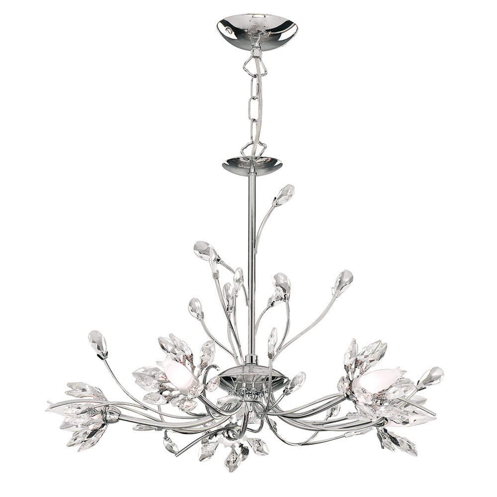Hibiscus 5 Light Chrome Finish Crystal Chandelier w. Glass Shade