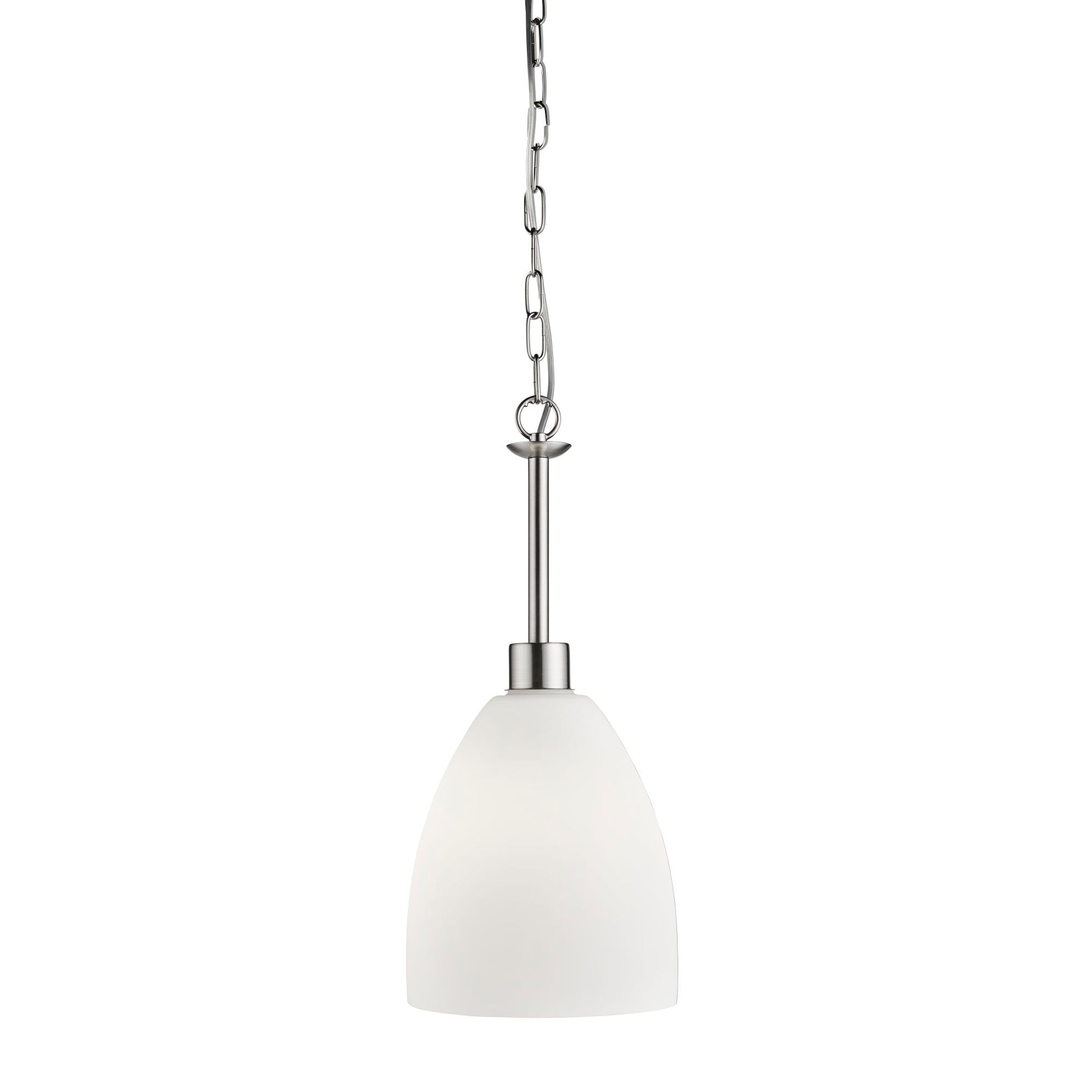 Searchlight Cromwell 1 Light Pendant Satin Silver With White Glass