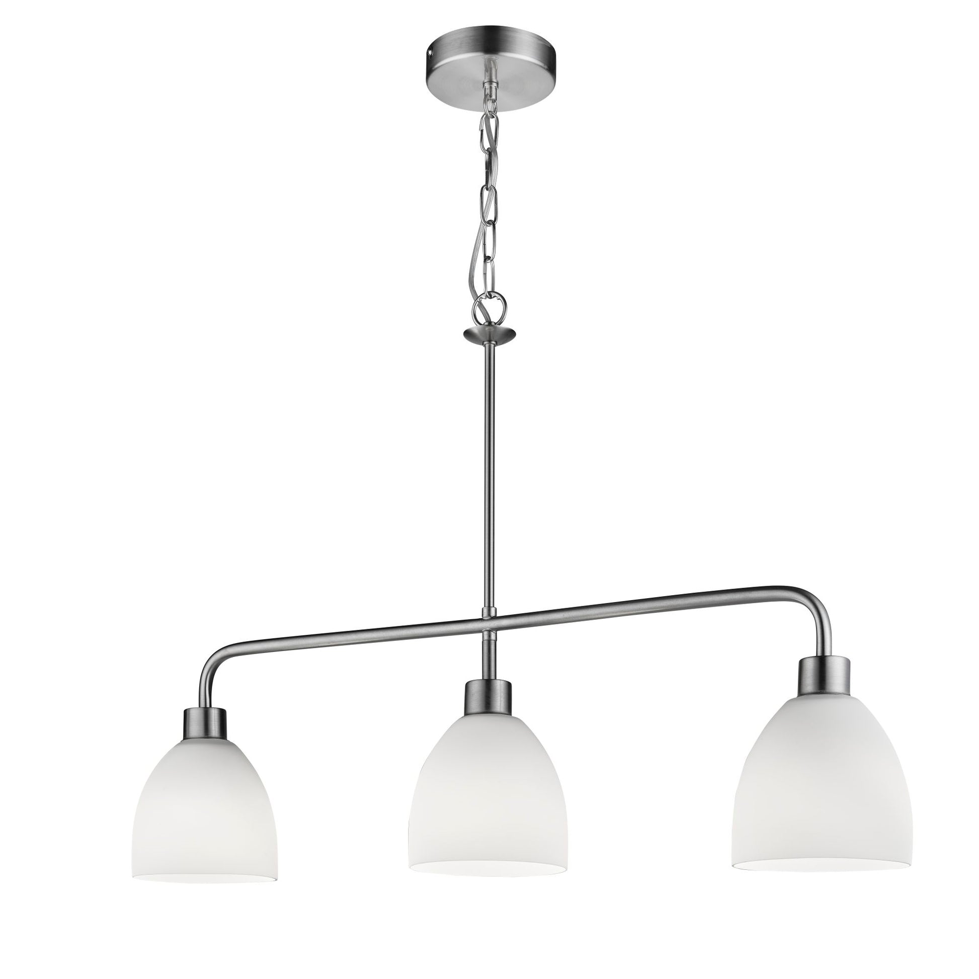 Searchlight Cromwell 3 Light Pendant Satin Silver With White Glass