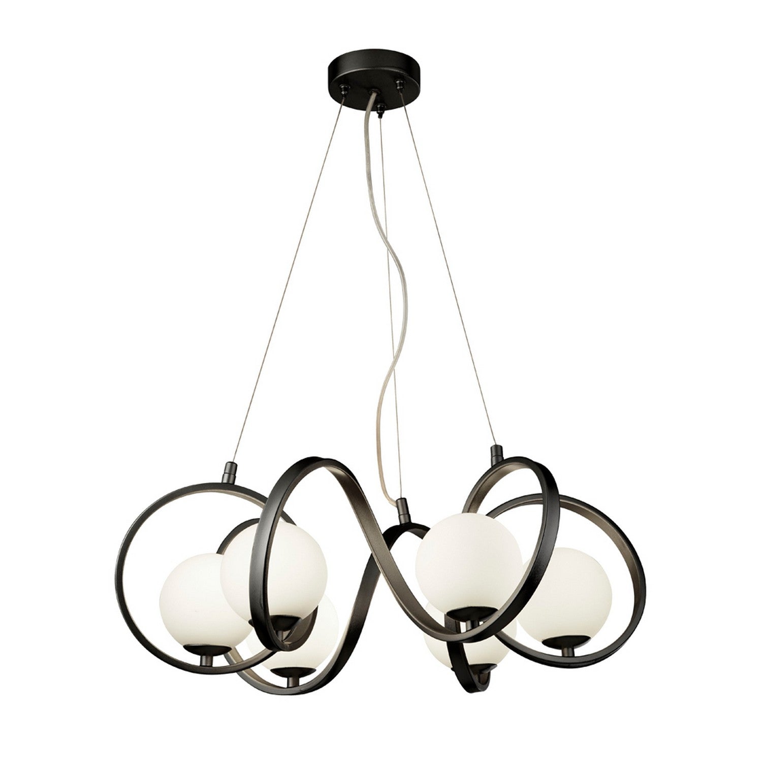 Twister 6 Light Black Metal & Opal Ceiling Pendant