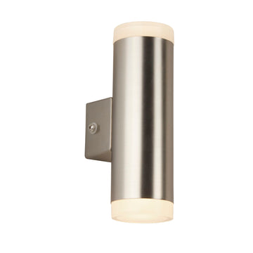 LED Outdoor 2 Light Satin Silver & Glass Wall Light