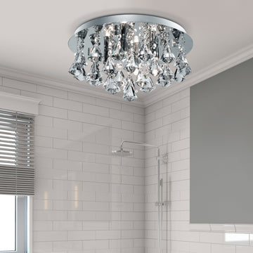 Hanna Bathroom 4 Lights Ceiling Flush Pyramid Crystal Drops Chrome