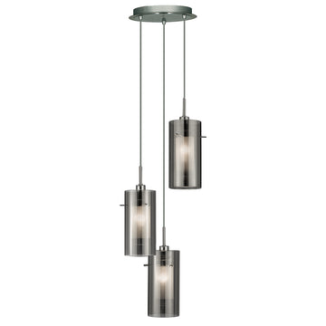 Duo 2  3 Lights Smoked Glass & Frosted Inner Chandelier