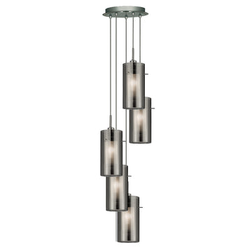 Duo 2 5 Lights Smoked Glass & Frosted Inner Multi Drop Pendant