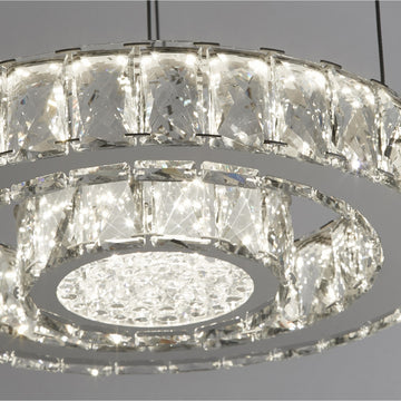 Modern 2 Tier LED Semi Flush Ceiling Pendant Light Clear Glass