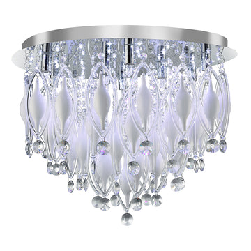 Spindle 9 LED Lights Chrome White Glass Ceiling Chandelier