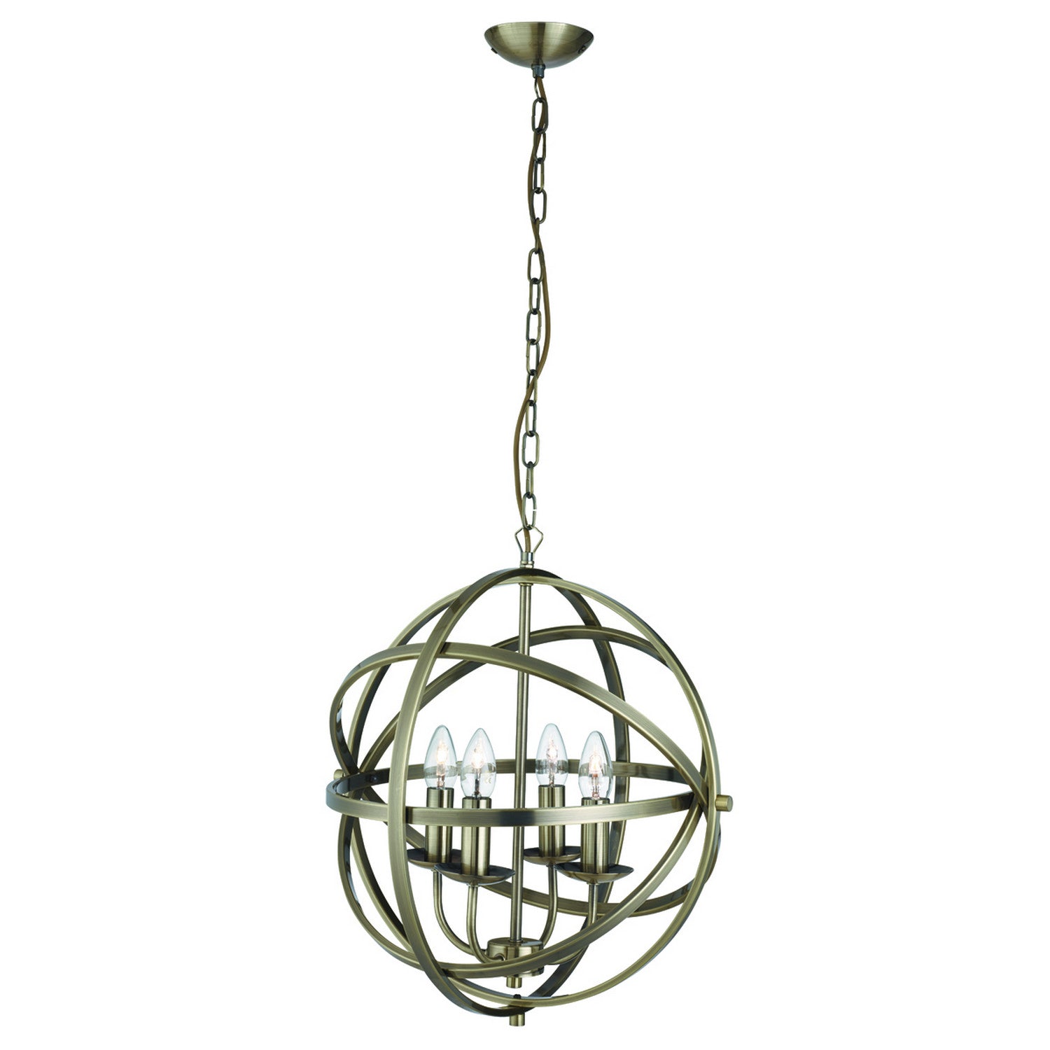Orbit  4 Light Antique Brass Spherical Pendant