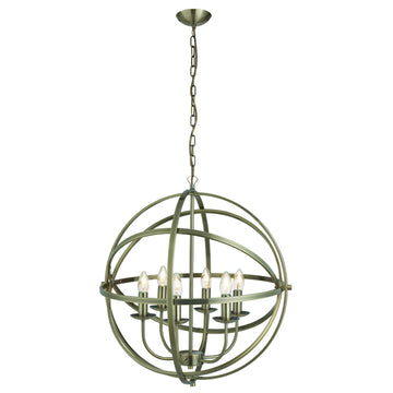 Orbit6 Light Antique Brass Spherical Ceiling Pendant Light