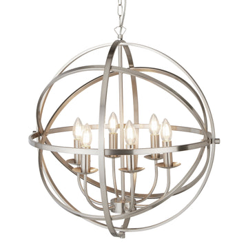 Orbit Satin Silver 6 Light Spherical Pendant Light