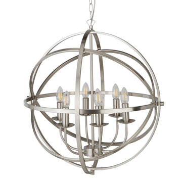 Orbit Satin Silver 6 Light Spherical Pendant Light