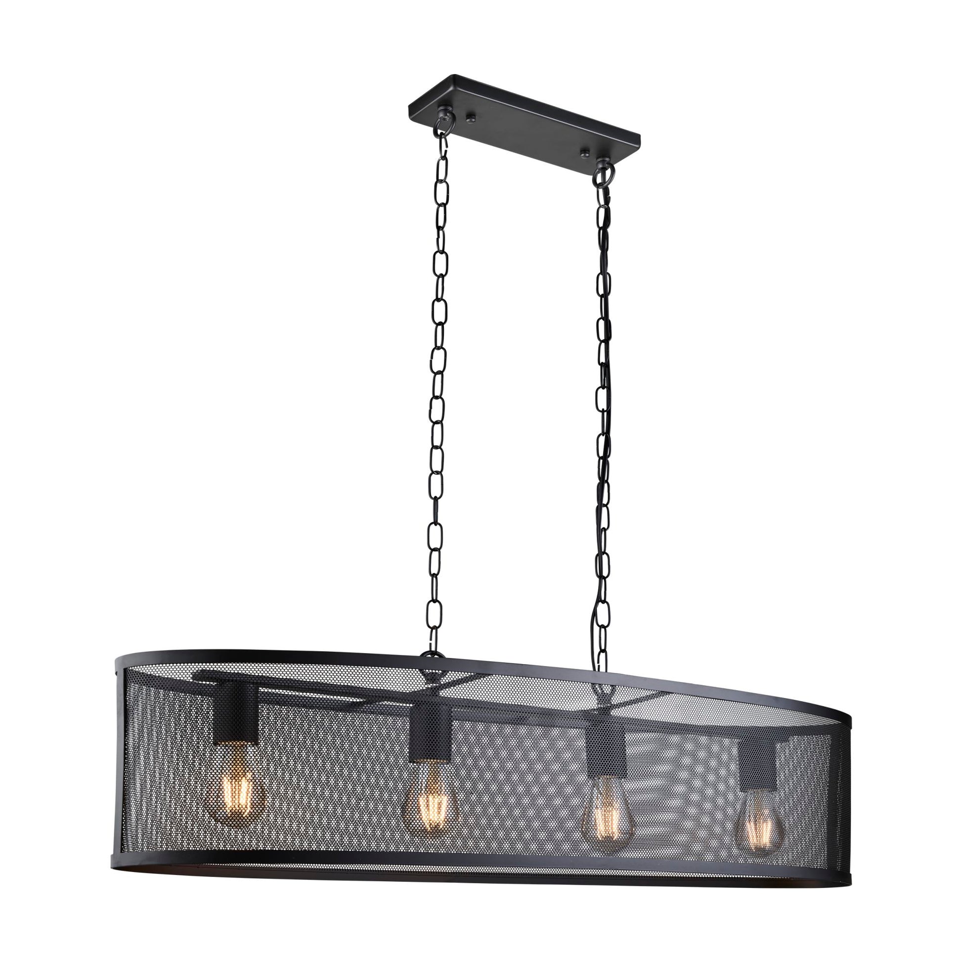 Fishnet 4 Light Matt Black Mesh Oval Pendant