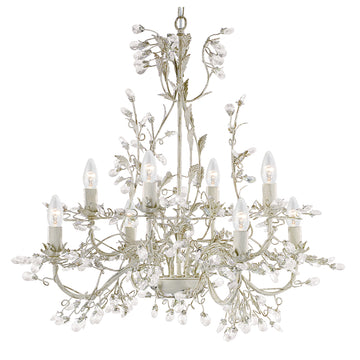 Almandite 8 Lights Cream Gold Leaves & Crystal Chandelier