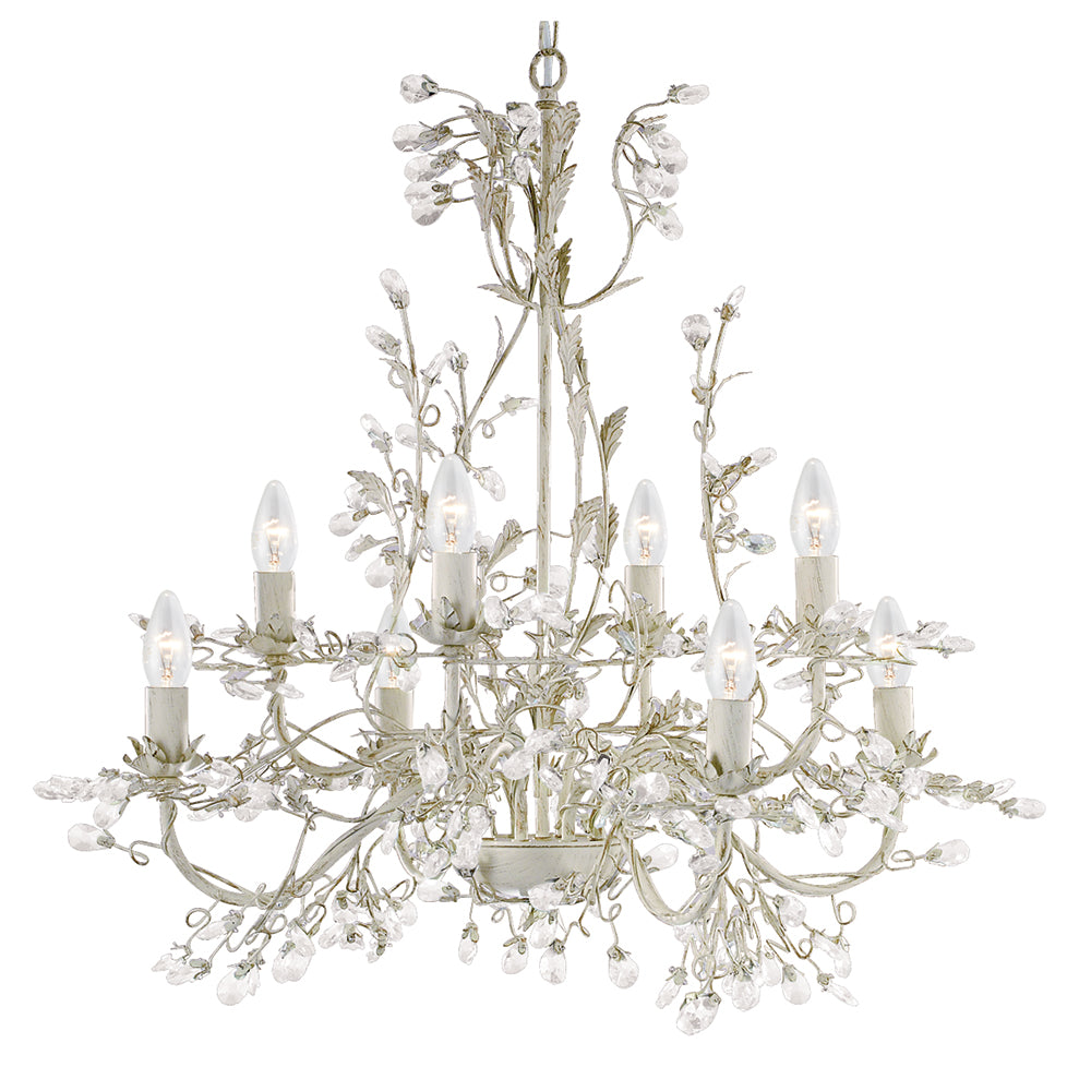 Almandite 8 Lights Cream Gold Leaves & Crystal Chandelier
