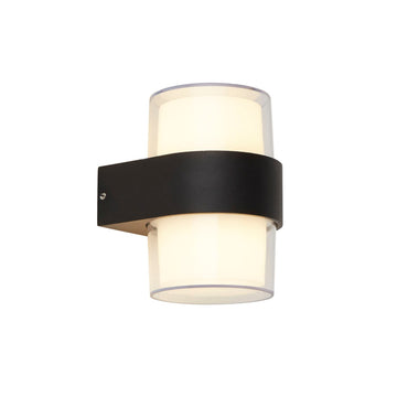 2 Light LED Black & Opal Cylindrical Up/Down Lighter Wall Light