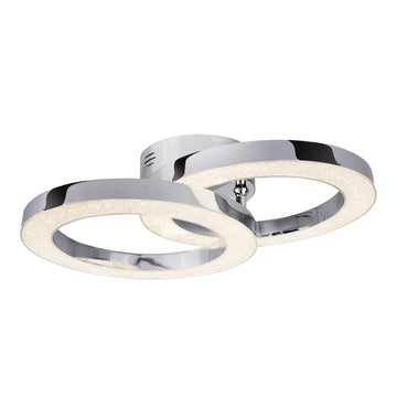 Rings 2 Light Crushed Ice Effect Rings Chrome Ceiling Flush Lighting
