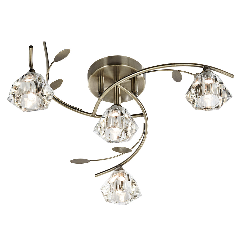 4 Lights Antique Brass Glass Modern Ceiling Chandelier