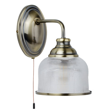 Bistro II Antique Brass Halophane Glass Wall Light
