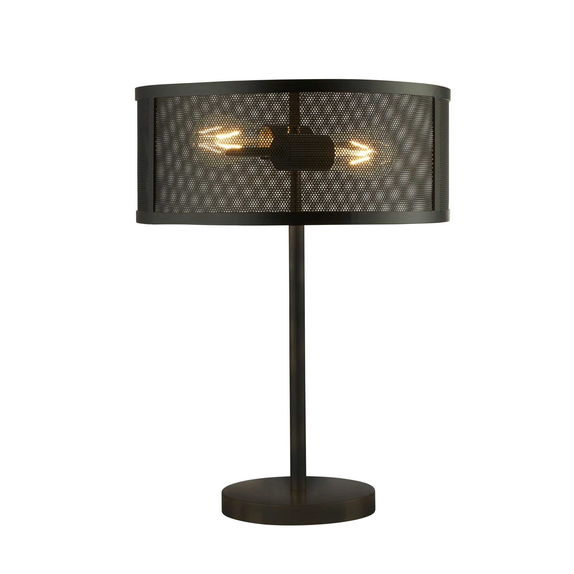 2 Light Bulbs Matte Black Mesh Cage Shade Table Lamp