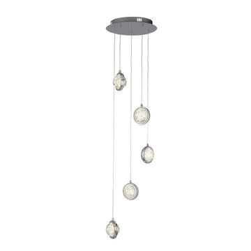 Quartz 5 Light Chrome & Bubble Glass Ceiling Pendant