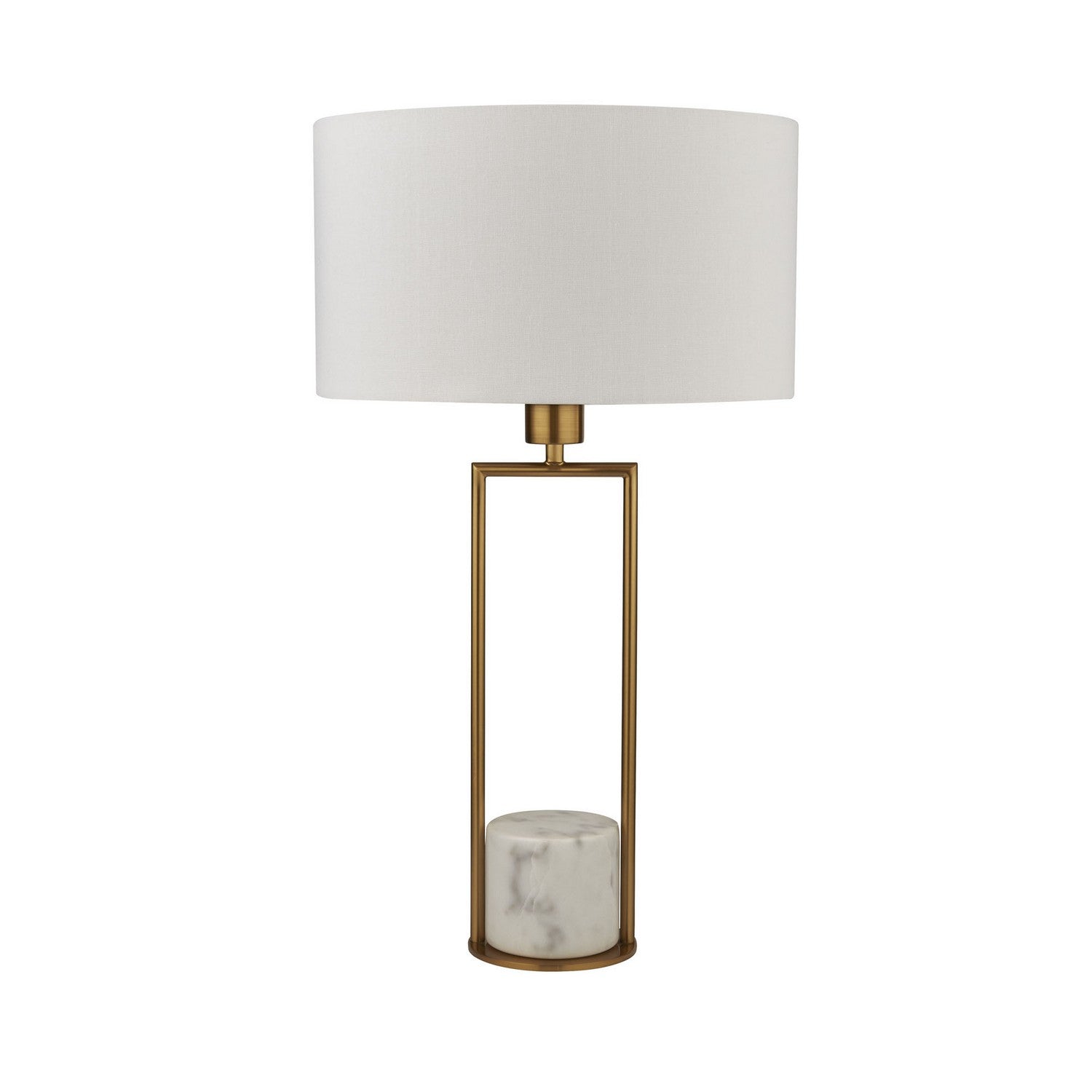 Gold White Marble Base & White Drum Shade Table Lamp