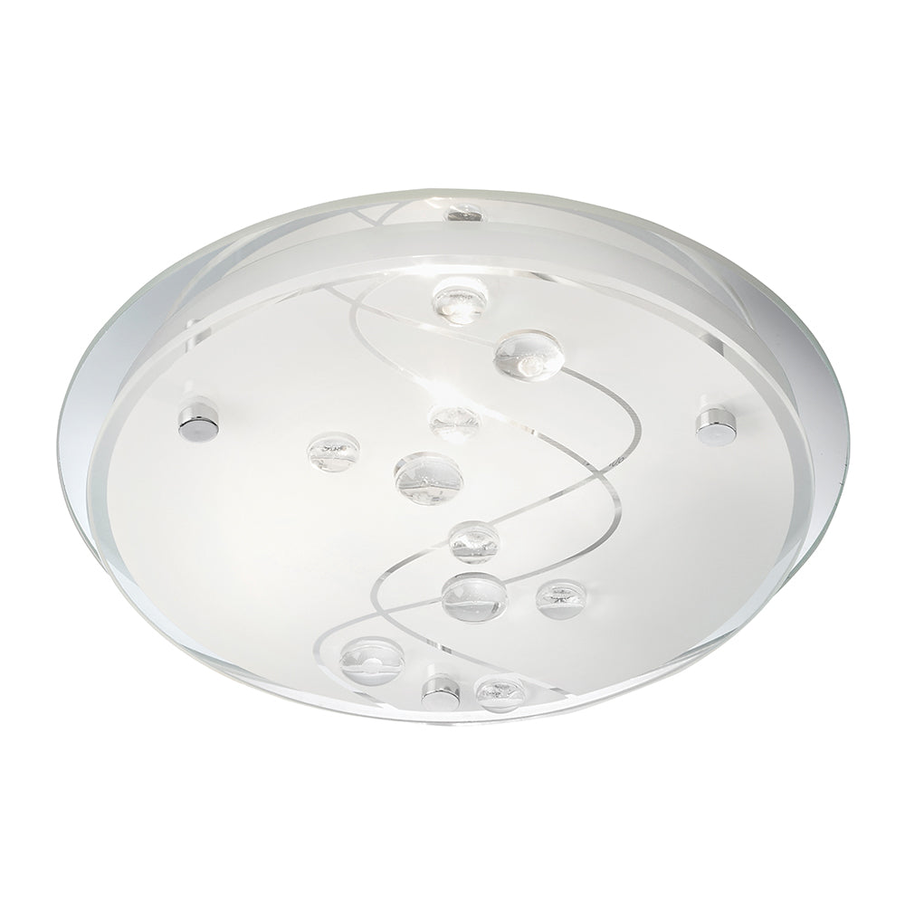 32cm Round 2 Lights Clear Beads Glass Flush Ceiling Lights