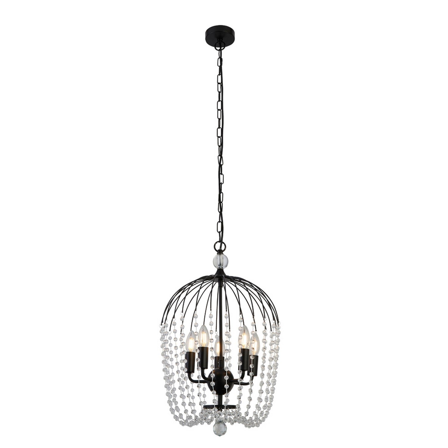 Shower 5 Light Black Metal & Clear Crystal Ceiling Pendant