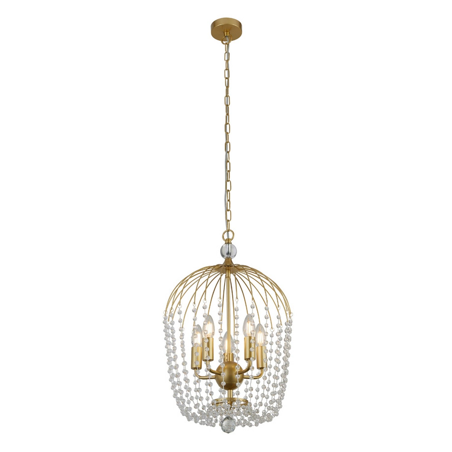 Shower 5 Light Satin Brass & Clear Crystal Ceiling Pendant