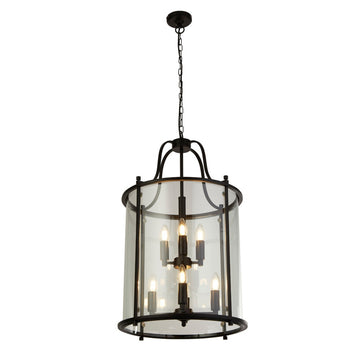 Lantern Grande 8 Light Black & Clear Glass Ceiling Pendant