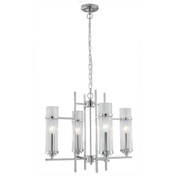 4 Light Chrome Clear Glass Cylinder Shade Ceiling Pendant
