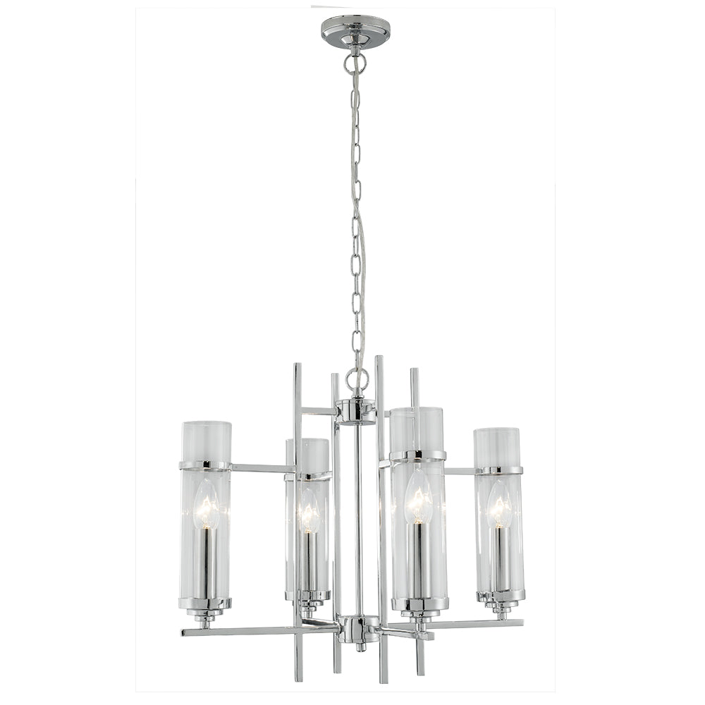 4 Light Chrome Clear Glass Cylinder Shade Ceiling Pendant