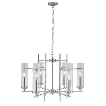 6 Light Chrome Clear Glass Cylinder Shade Ceiling Pendant
