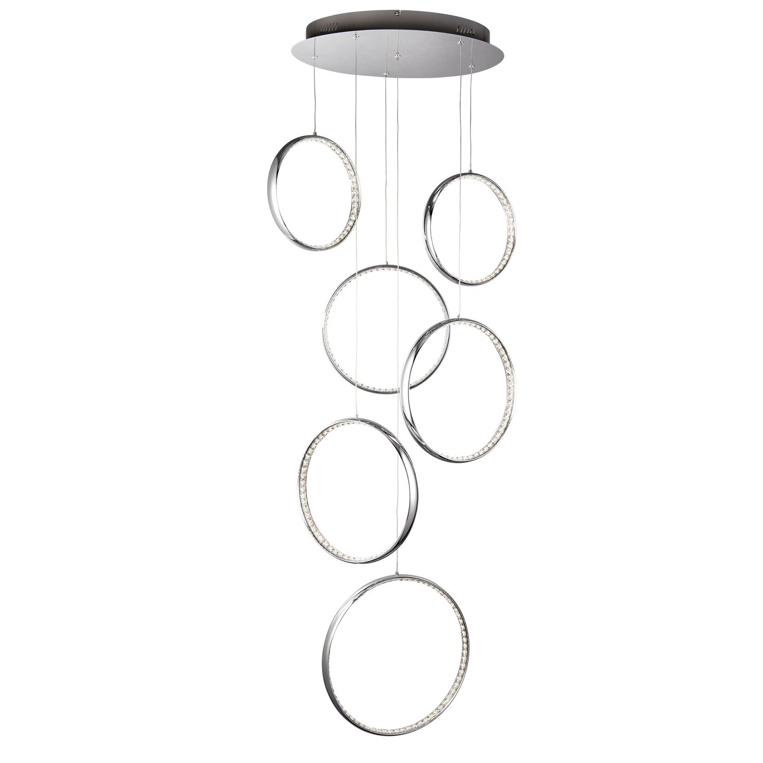 6 Rings Multi Drop Hanging Chrome Clear Crystal Ceiling Light