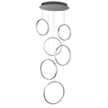 6 Rings Multi Drop Hanging Chrome Clear Crystal Ceiling Light