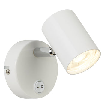 Rollo 1 Light Cylinder Head Spot White Chrome Wall Bracket Lighting