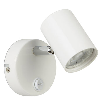 Rollo 1 Light Cylinder Head Spot White Chrome Wall Bracket Lighting