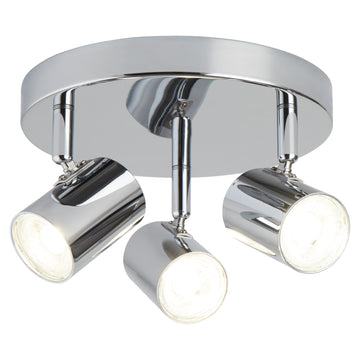 Rollo 3 Adjustable Chrome Cylinder Head Spots Plate Ceiling Light