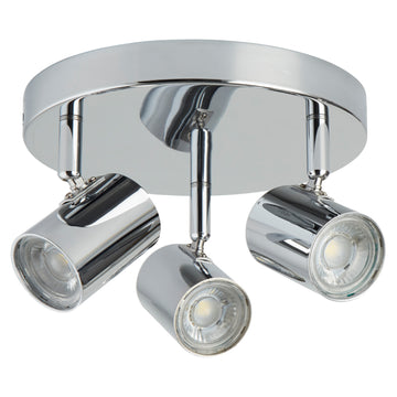 Rollo 3 Adjustable Chrome Cylinder Head Spots Plate Ceiling Light