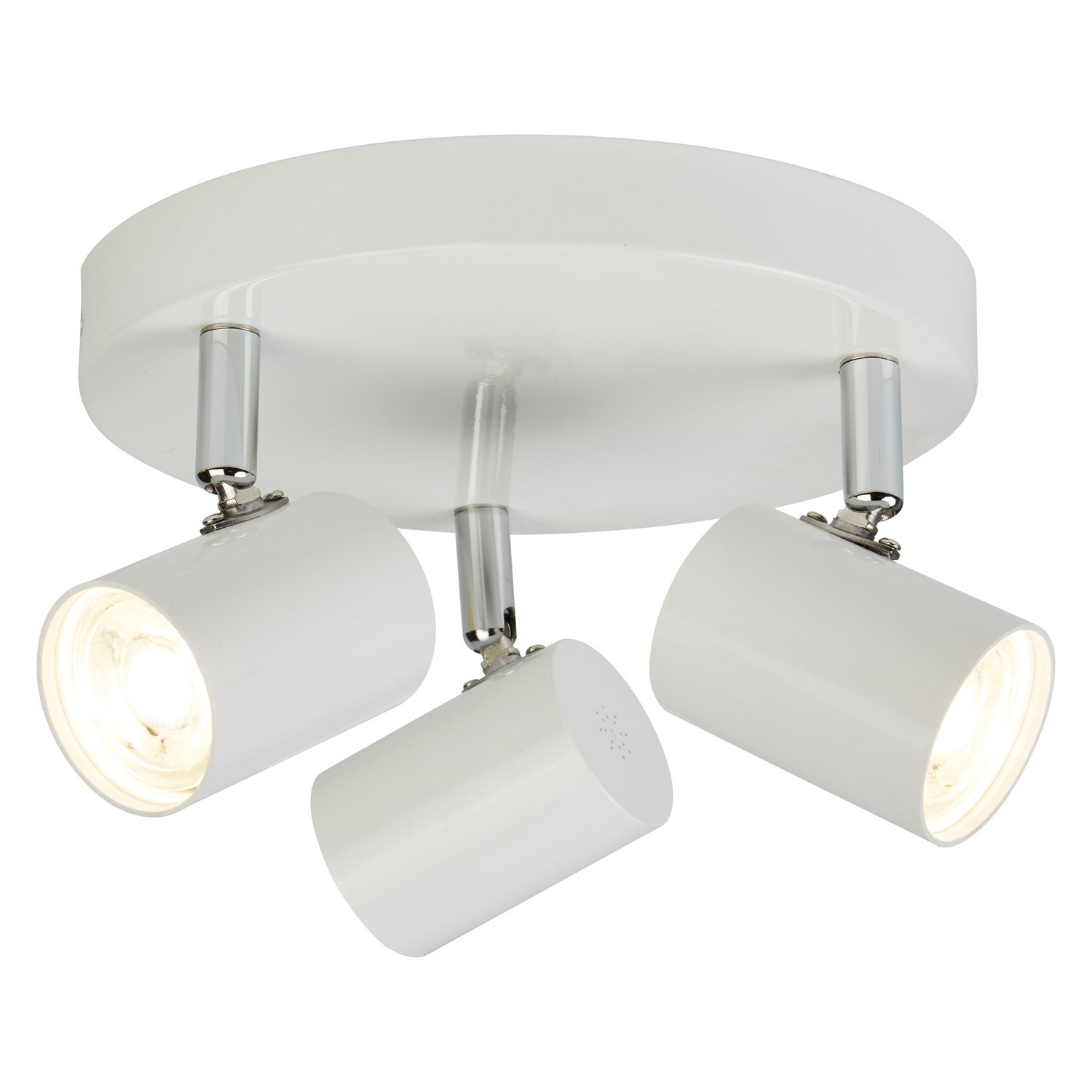 3 Adjustable White & Chrome Cylinder Head Spot Plate Ceiling Light