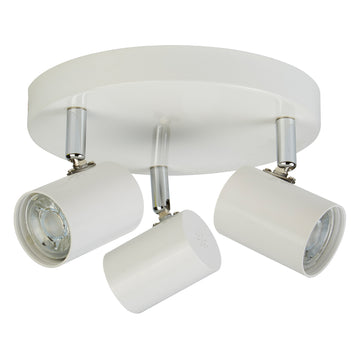 3 Adjustable White & Chrome Cylinder Head Spot Plate Ceiling Light