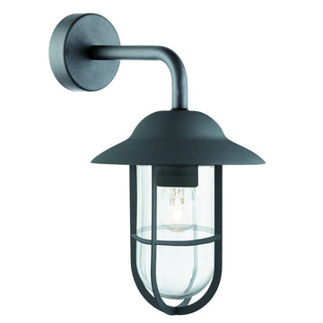 Well Glass IP44 Matt Black Outdoor Wall Mount Lantern