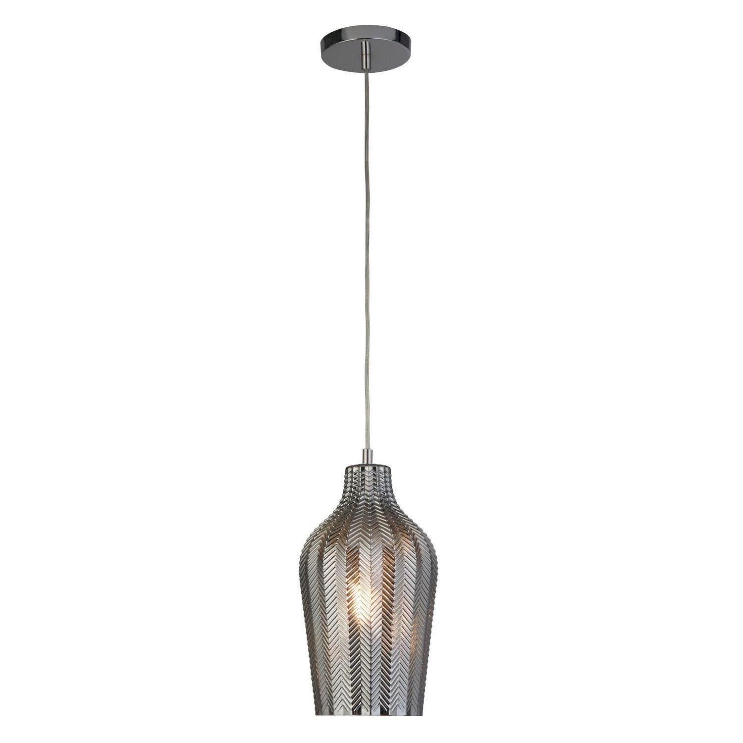 Chrome & Smoked Ribbed Glass Ceiling Pendant
