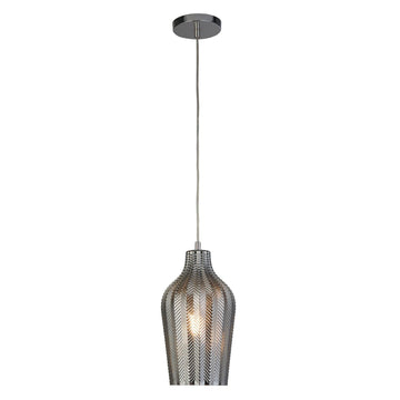 Chrome & Smoked Ribbed Glass Ceiling Pendant