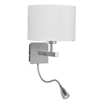 Dual Arm Satin Silver Drum Shade LED Wall Bracket Light