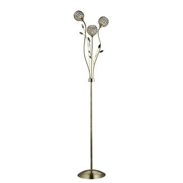 Bellis II 3 Light Antique Brass & Clear Glass Floor Lamp