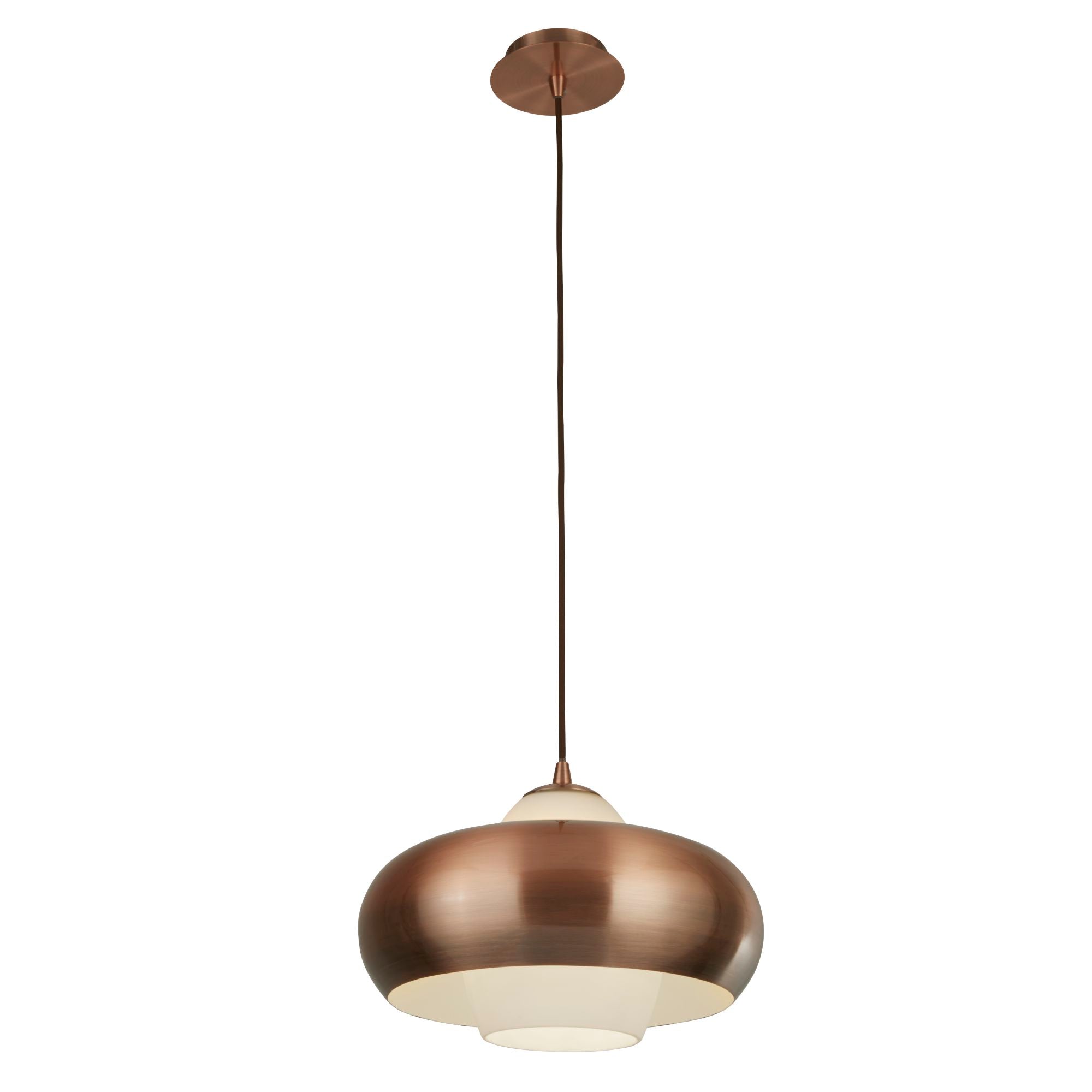 Searchlight Pendant 1 Light Antique Copper With Opal Glass
